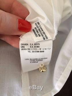 Escada White Cotton Crystal Buttons Ladies Shirt Top Ruffles Long Sleeve, Sz 42