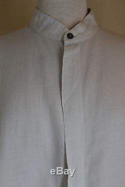 Eskandar Hint of Aqua Blue Longer Tunic Linen Long Sleeve Shirt Top Sz 1