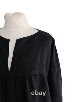 Eskandar Linen Top Size 0 Charcoal Black V-Neck Tunic Lagenlook Relaxed Fit