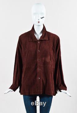 Eskandar Maroon Red Suede Leather Button Down Long Sleeve Shirt Top SZ 0