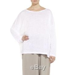 Eskandar WHITE Light Weight Linen Knit Crew Neck Long Sleeve Top O/S $495