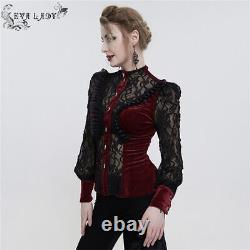 Eva Lady Retro Gothic Sexy Tops Lace Velvet Ruffle Long Sleeve Shirt For Women
