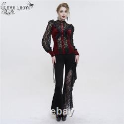 Eva Lady Retro Gothic Sexy Tops Lace Velvet Ruffle Long Sleeve Shirt For Women