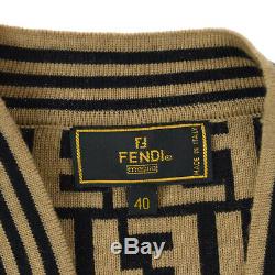 FENDI #40 Zucca Pattern Long Sleeve Tops Cardigan Brown Black Italy Y04338