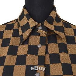 FENDI Checked Pattern Front Opening Long Sleeve Tops Black Brown Italy A36240f