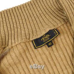 FENDI High Neck Long Sleeve Knit Tops Brown Italy #40 Authentic AK43250