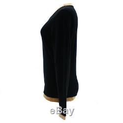 FENDI Logos Long Sleeve Tops 40 Black Beige Velor Vintage Italy Auth #JJ156 I
