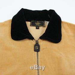 FENDI Maglia Logos Long Sleeve Tops Brown Beige Velor Vintage Italy Auth #T536 M