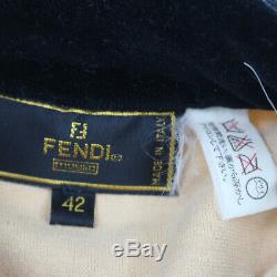FENDI Maglia Logos Long Sleeve Tops Brown Beige Velor Vintage Italy Auth #T536 M