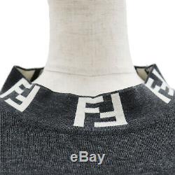 FENDI Mare Logos Long Sleeve Tops Gray White Wool Acrylic Italy Auth #II230 I