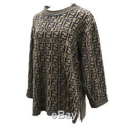 FENDI Mare Zucca Logos Long Sleeve Tops Black Brown Wool Italy Auth #JJ632 I