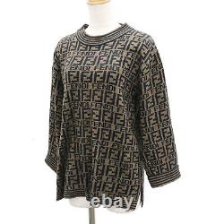 FENDI Mare Zucca Long Sleeve Tops Brown Black Knit Vintage Italy Auth #AC191 S