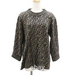 FENDI Mare Zucca Long Sleeve Tops Brown Black Knit Vintage Italy Auth #AC191 S