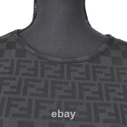 FENDI Vintage Zucca Pattern Long Sleeve Tops Black Cotton Italy AK31319e
