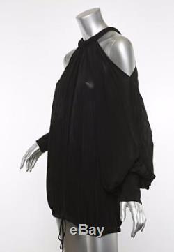 FENDI Womens Black Open-Shoulder Long-Sleeve Pleated Top Blouse Mini Dress OSFA