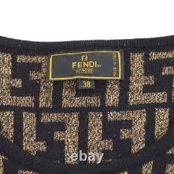 FENDI Zucca Pattern Long Sleeve Knit Tops Blouse Shirt Brown Black #38 Y04488