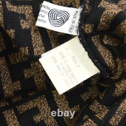FENDI Zucca Pattern Long Sleeve Knit Tops Blouse Shirt Brown Black #38 Y04488