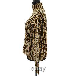 FENDI Zucca Pattern Long Sleeve Knit Tops Blouse Shirt Brown Black #46 35072