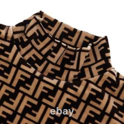 FENDI Zucca Pattern Long Sleeve Tops Brown Beige Velor Vintage Italy Auth #AC402