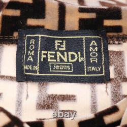 FENDI Zucca Pattern Long Sleeve Tops Brown Beige Velor Vintage Italy Auth #AC402