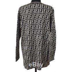 FENDI Zucca Round Neck Long Sleeve Knit Tops Shirt Brown Gray Authentic AK39304