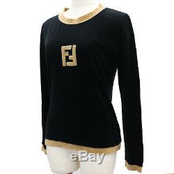 FENDI maglia Long Sleeve Tops 40 Black Beige Velor Vintage Italy Auth #AA424 M