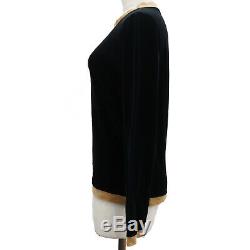 FENDI maglia Long Sleeve Tops 40 Black Beige Velor Vintage Italy Auth #AA424 M