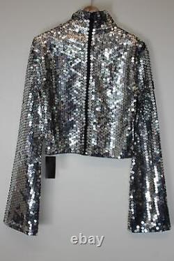 FILLES A PAPA Ladies Ladies Silver Sequin Bell Sleeve High Neck Top Size S NEW
