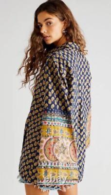 FREE PEOPLE'Justine' Tunic Top Paisley, Embellished Sleeve X-SMALL RRP£228