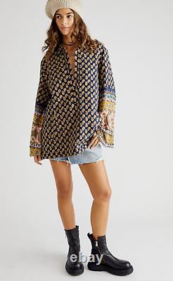 FREE PEOPLE'Justine' Tunic Top Paisley, Embellished Sleeve X-SMALL RRP£228