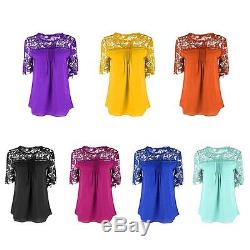 Fashion Women Chiffon Lace Crochet Long Sleeve Shirt Casual Blouse Top Plus lot