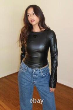 Faux Leather Long Sleeve Fitted Top Trendy Fashion