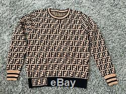 Fendi FF Logo Unisex Brown Long Sleeve Top Sweater One Size. Brand New