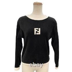 Fendi Vintage FF Logo Top Velvet Cotton Long Sleeve Black White Authentic
