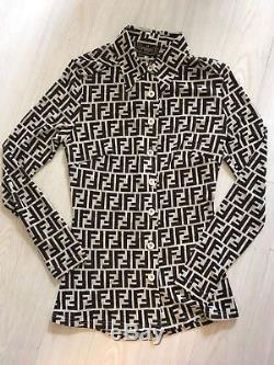 Fendi Zucca Print Shirt Long Sleeve FF Logo Print Monogram Trotter Top