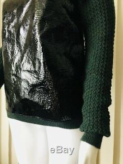 Fendi women's size 38 Green Black wool leather jumper long sleeve top New w tags