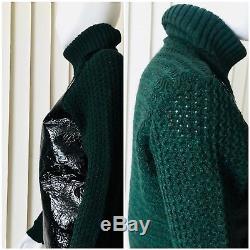 Fendi women's size 38 Green Black wool leather jumper long sleeve top New w tags