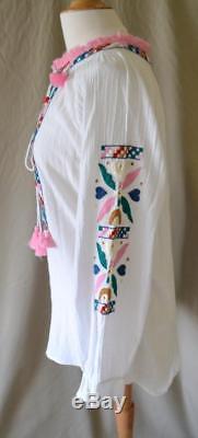 Figue White Embroidered Cotton Long Sleeve Tunic Top Size Medium NWT