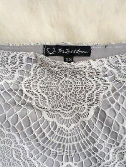 For Love & Lemons Grace Lace Long Sleeve Crop Top and Skirt Set Gray Size S & XS