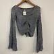 Free People Blue Crotchet Long Sleeve Top New With Tags Size Xs Rrp £140
