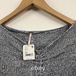 Free People Blue Crotchet Long Sleeve Top New With Tags Size XS RRP £140