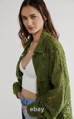 Free People Green Lace Ruby Oversize Jacket Top Shacket Button-down Size M NEW