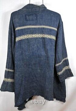 Free People XL Ranch Wash Textured Long Sleeve Denim Button-Front Top in Indigo