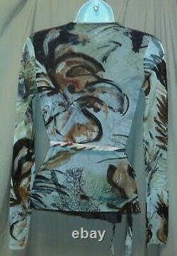 Fuzzi Jean Paul Gaultier Top S Floral Stretch Mesh True Wrap Shirt Blouse Small