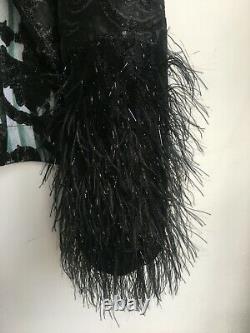 GANNI NWT Black Feather Organza Balloon Long Sleeves Striped Underlay Top 34/2