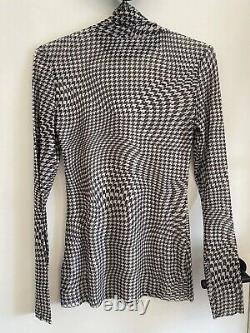 GANNI brown checkered print stretch-mesh turtleneck top Size 36 UK 8 BNWT