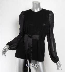 GIAMBATTISTA VALLI Womens Black Wool Silk Long Sleeve Belted Tie Top Blouse 6-42