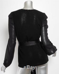 GIAMBATTISTA VALLI Womens Black Wool Silk Long Sleeve Belted Tie Top Blouse 6-42