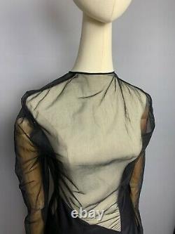 GIANNI VERSACE COUTURE Black Sheer Top Size 38 Long Sleeve Full Zip RARE VINTAGE