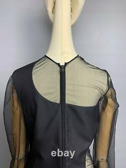 GIANNI VERSACE COUTURE Black Sheer Top Size 38 Long Sleeve Full Zip RARE VINTAGE